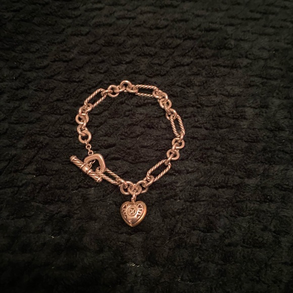 DAVID YURMAN Chain Link Bracelet with Heart Pendant 925 Sterling 18k Gold - Picture 3 of 3